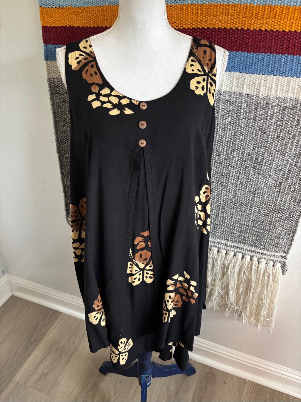 Black Floral Print Sleeveless Mini Hawaiian Sundress